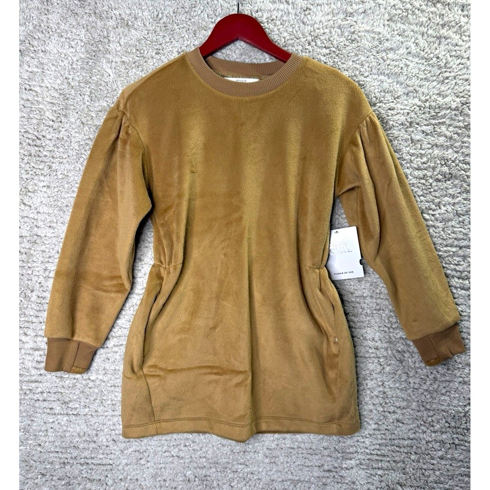 Athleta Girl Cozy Karma Sweater Dress Brown Velour Pockets M (8-10)